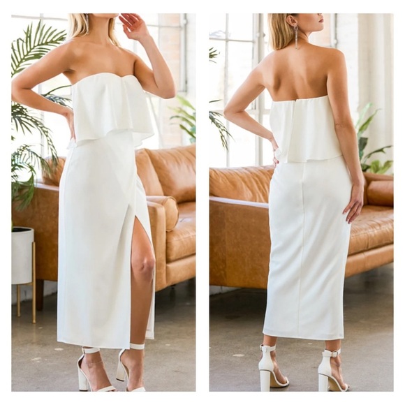 Lulus Dresses & Skirts - Lulus Class and Charisma White Satin Strapless Midi Dress Medium Bridal Shower